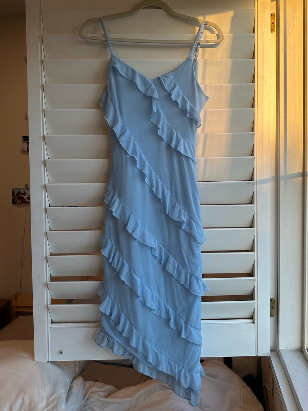 Light Blue Ruffle Midi Dress - Women